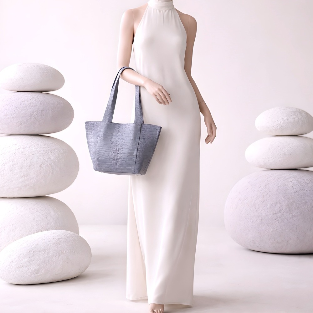 NWT Worthington Gray Croc-Embossed Faux Leather Tote | Style 109-1020-0103-01
